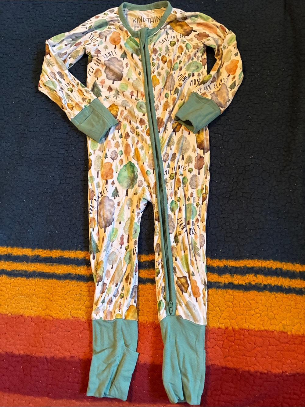 Kindthing Sage Green Woodland Print Footed One-Piece for Kids